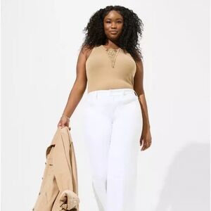 Cotton Modal Rib Notch Neck Crochet Inset Tank